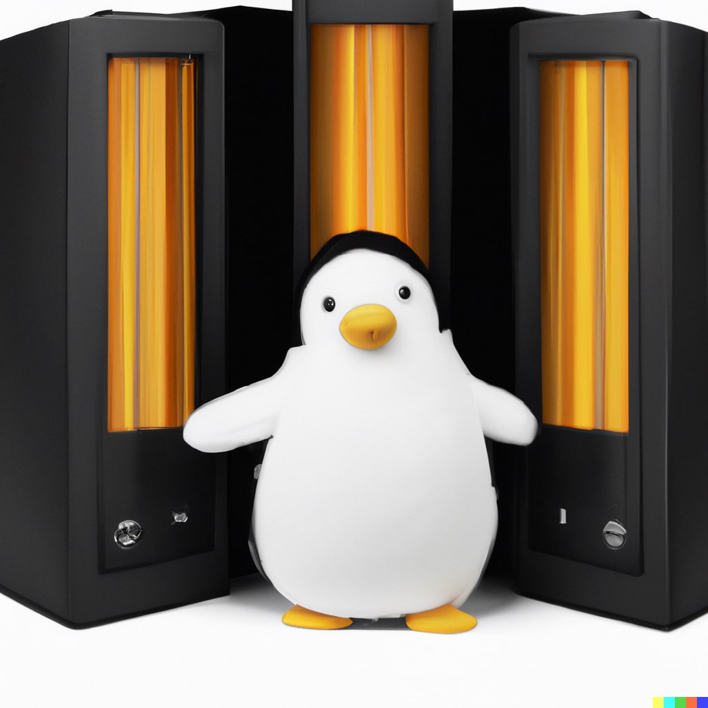 Linux Pinguin vor 3 Servern